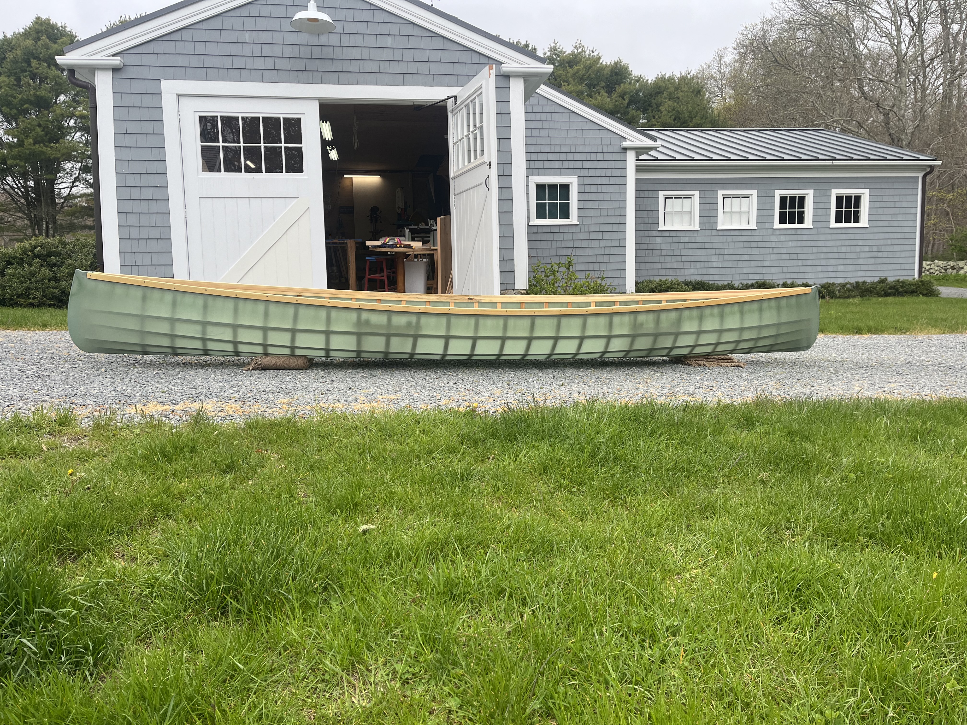 hand made, partially completed, skin on frame canoe