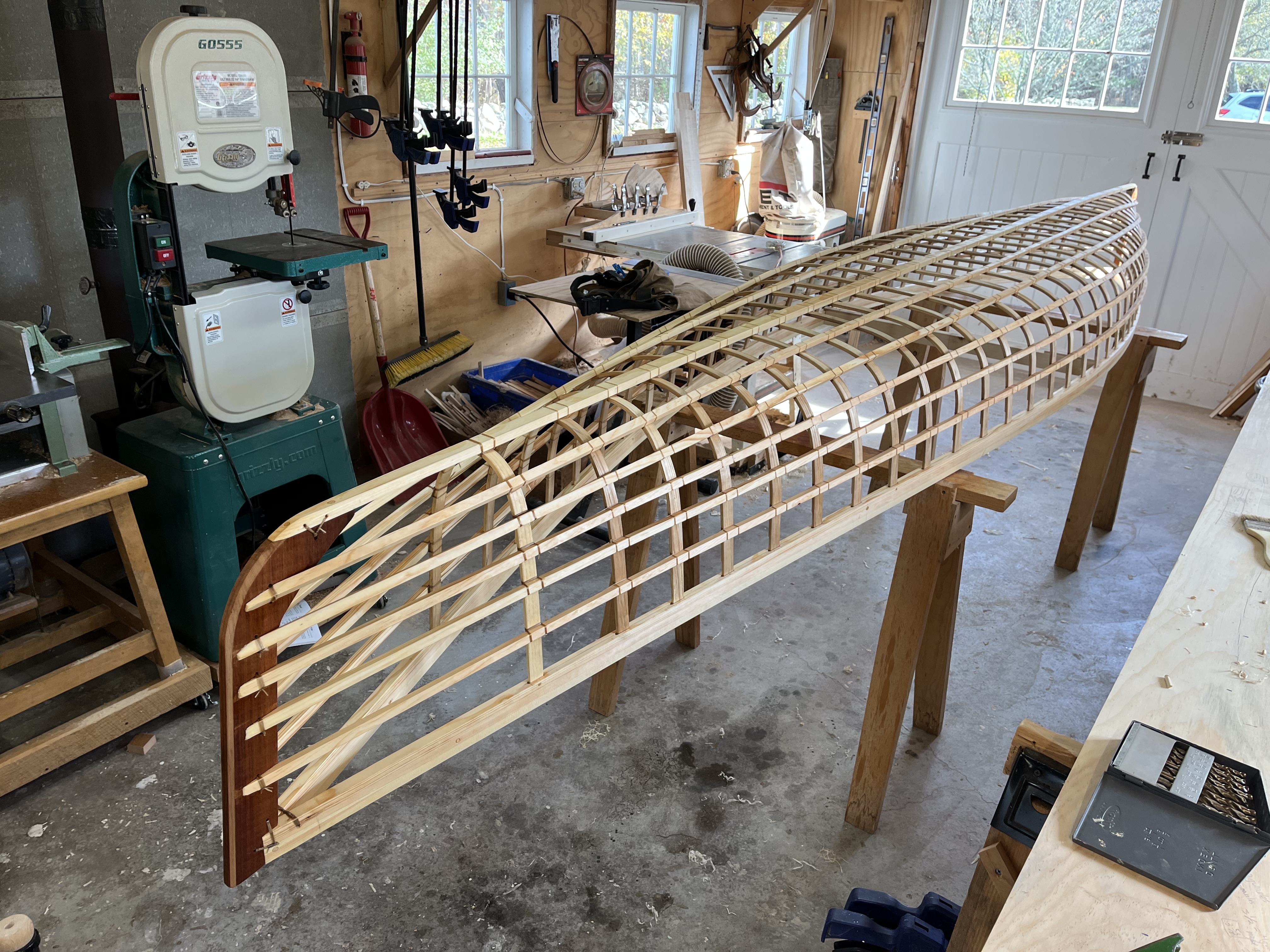 hand made wood canoe frame