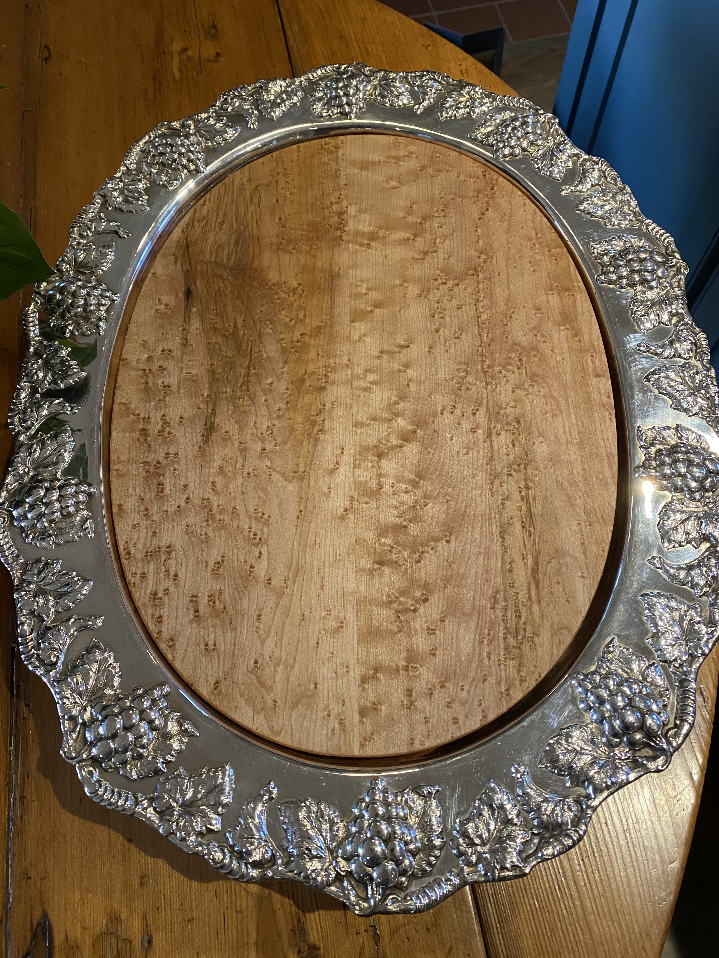 custom food safe maple insert in silver serving tray